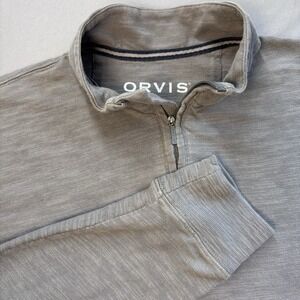 ORVIS Mens Large Long Sleeve Quarter Zip Pullover Shirt  Gray Cotton